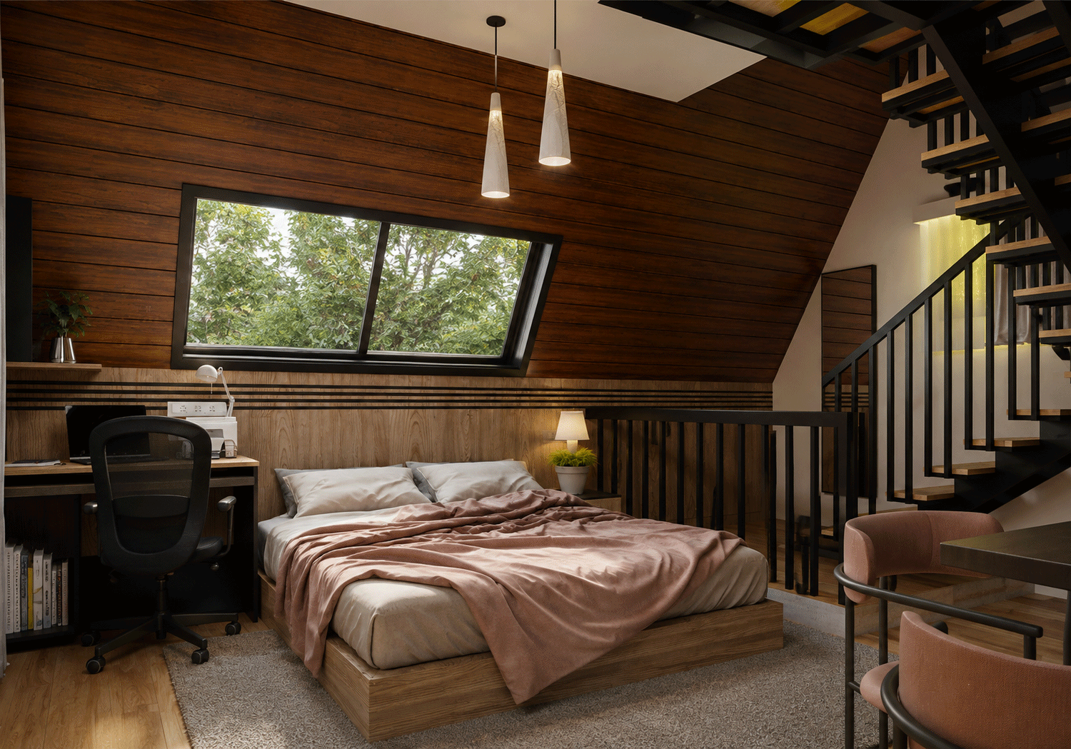Warm material palette bringing together the final interior composition