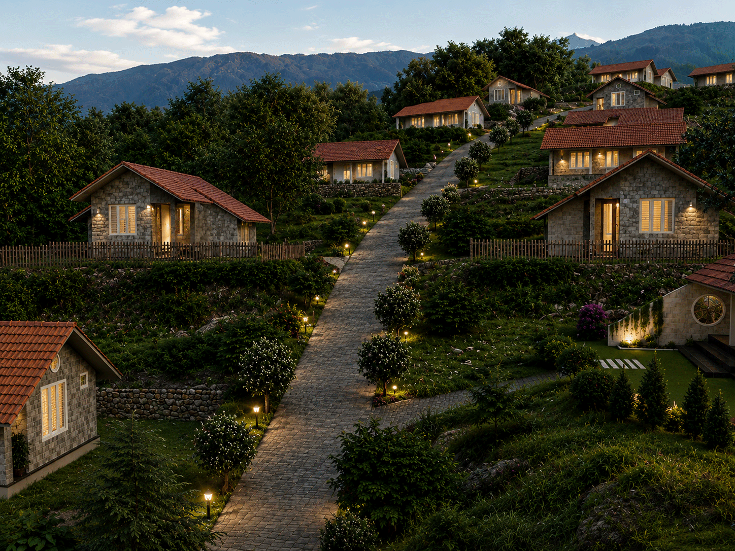 Garden and home exterior landscape composition